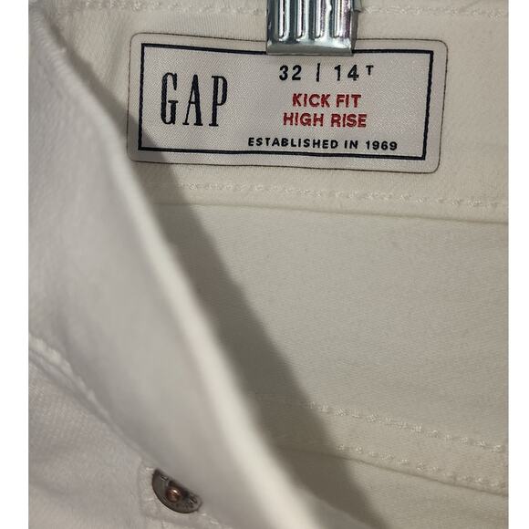 GAP Kick Fit High Rise Raw Hem Jeans Optic White 32 Tall (14T) - Picture 6 of 12